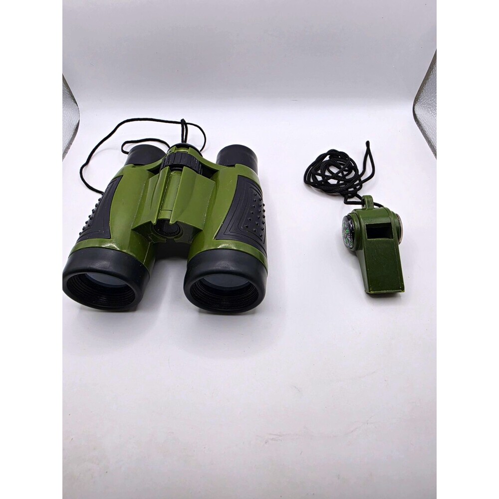 Ozark Trail Green Binoculars w Neck Strap Compass Thermometer Survival Whistle